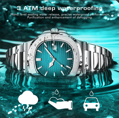 Luxury Watch Business Waterproof Male Clock Luminous Date Stainless Steel Square Quartz Men Watch